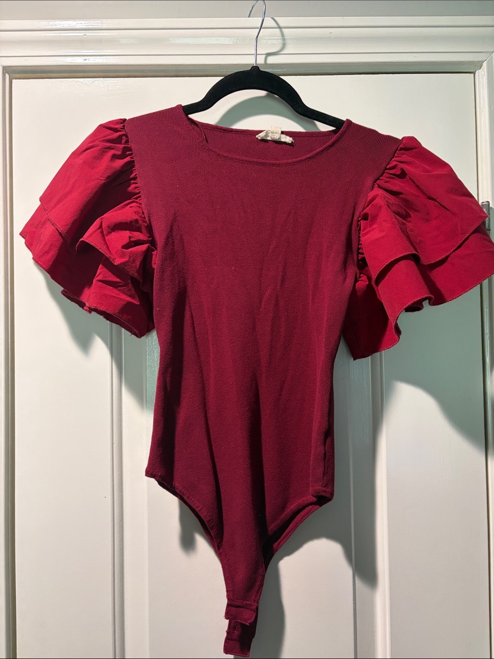eesome Burgundy Ruffle Sleeve Bodysuit
